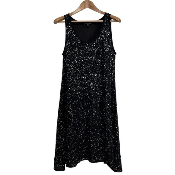 Eileen Fisher Size Small 100% Silk All Over Sequin Dress Black Sleeveless Lined - Picture 1 of 8